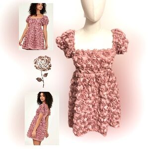 ALTAR'D STATE Krystal Rosette Dress Baby Doll Women's Ash Rose Mauve Pink S NWOT